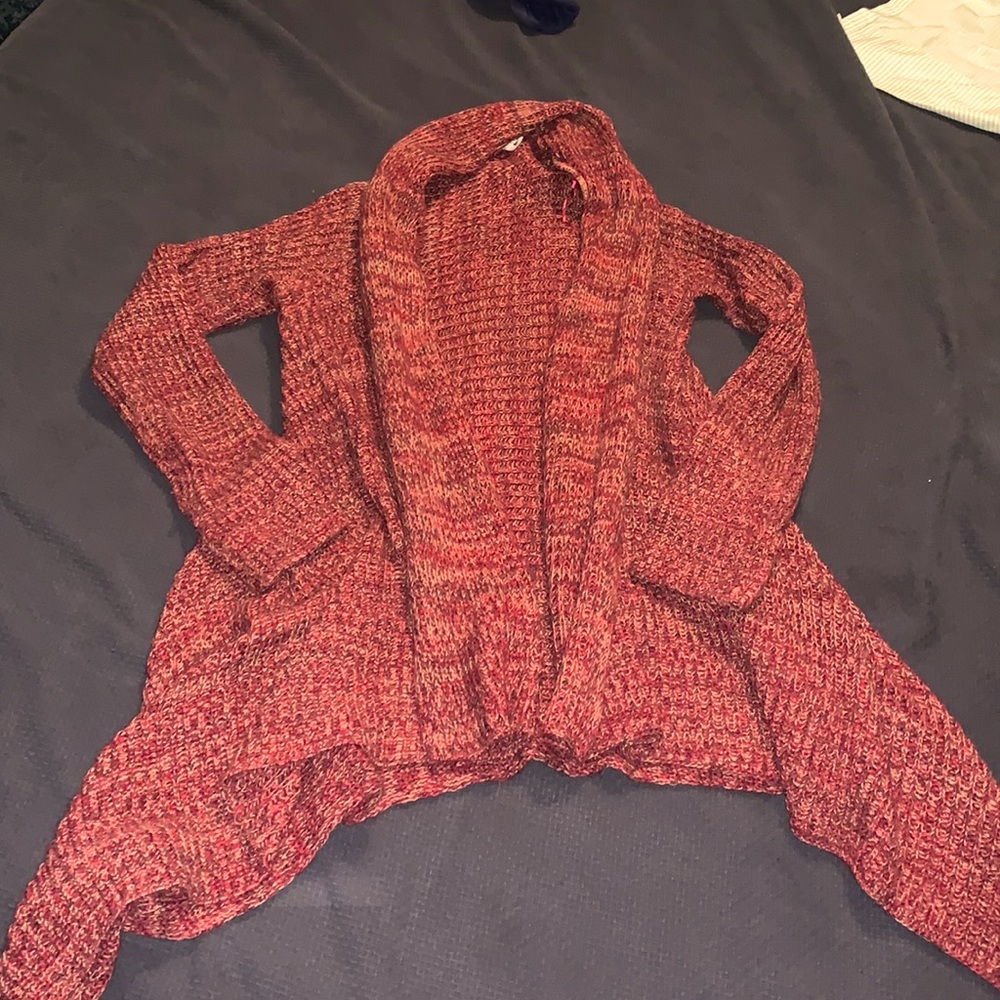 EUC ladies open front sweater with shark bite hem